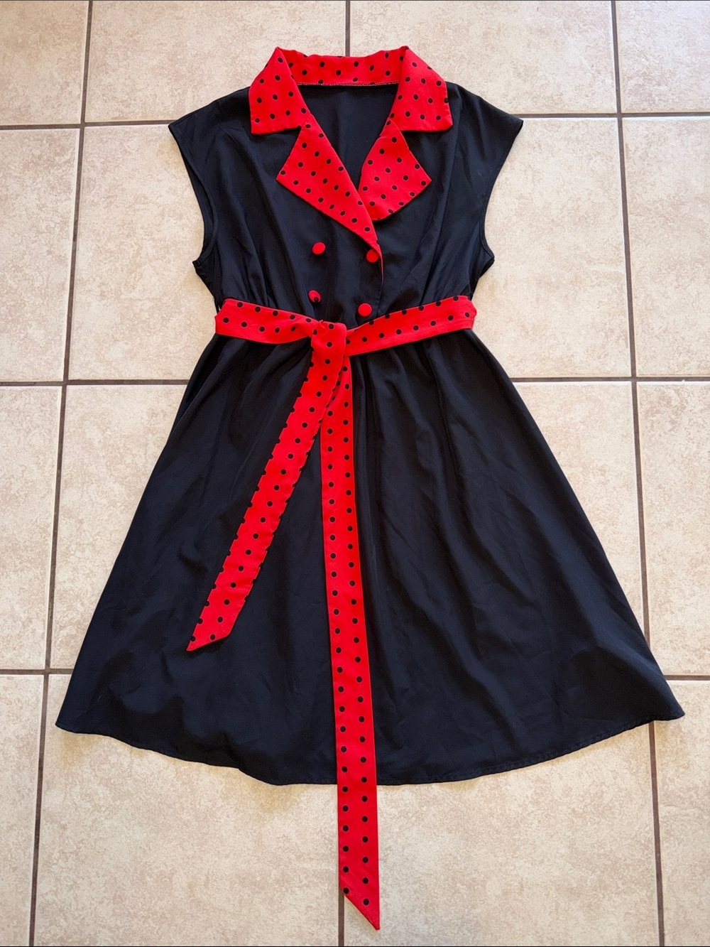 SHEIN Black Dress with Red Polka Dot Trim - Picture 2 of 6